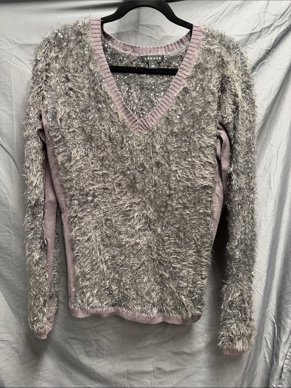 Women's Sparkle and Fuzzy V-Neck Sweater